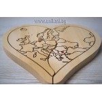 Дървено сърце пъзел с карта на Европа Дървено сърце пъзел с карта на Европа